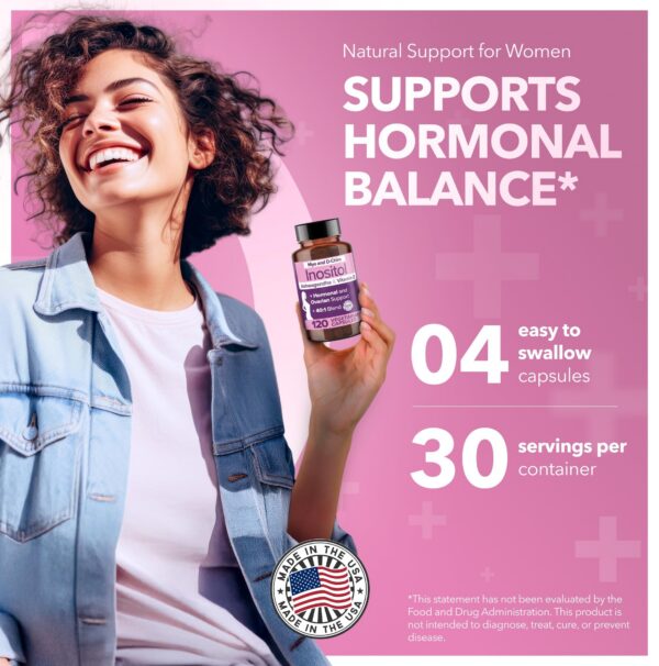 3 botellas de cápsulas inositol para balance hormonal femenino