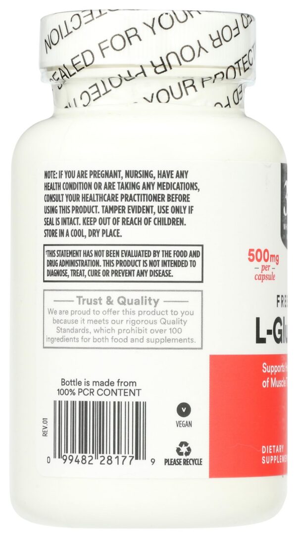 Botella de L-Glutamina con etiqueta lateral