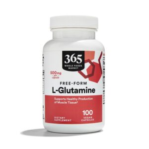 Frente de la botella L-Glutamina 500 mg 365 by Whole Foods Market