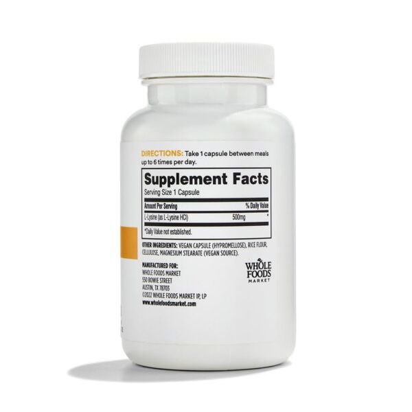 Etiqueta y cápsulas de L-Lysine
