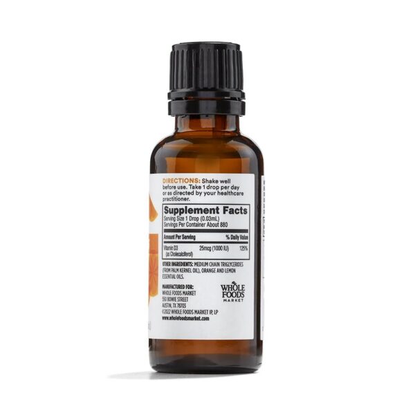 Etiqueta del producto Vitamina D3 cítrico de 365 by Whole Foods Market