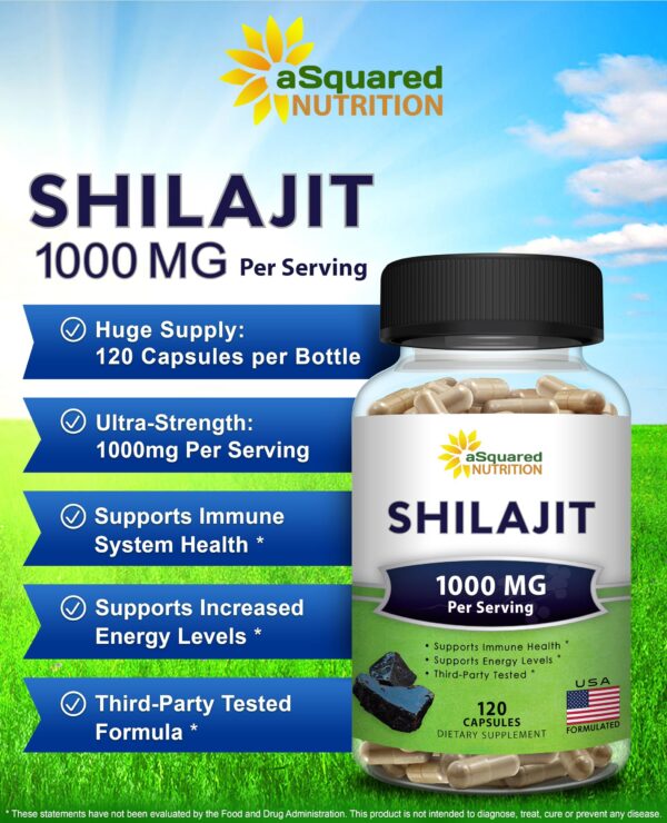 Etiqueta frontal de Shilajit 1000 mg
