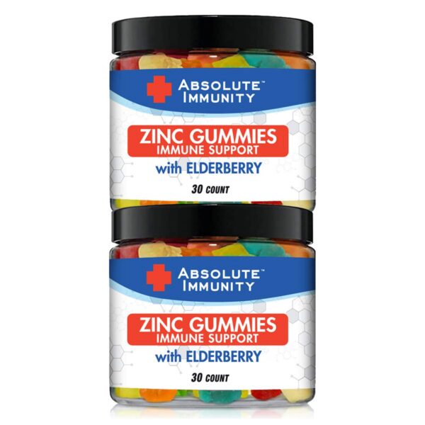 Lado del paquete de Absolute Immunity gomitas zinc y saúco