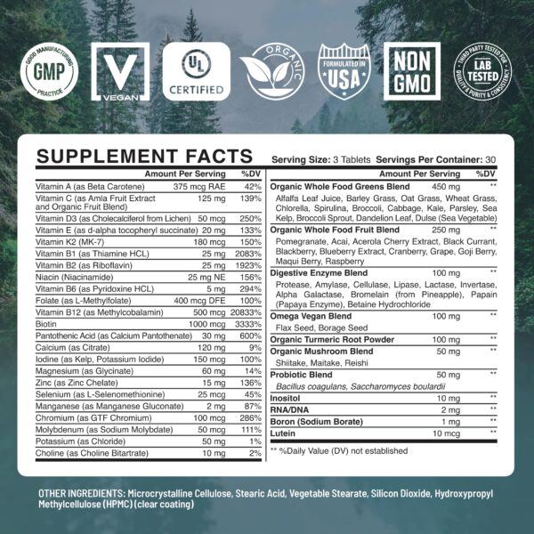 Tabletas cuidadosamente formuladas Abundant Earth multivitaminas