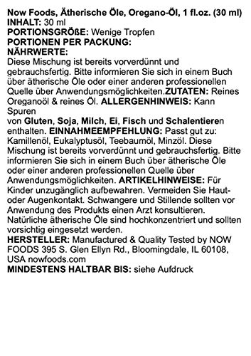 Aceite de orégano 25% NOW Foods botella vista detrás