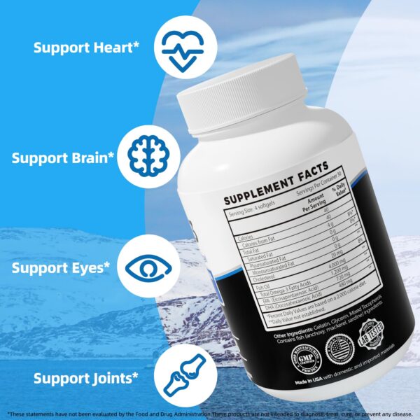 Frasco de Omega-3 sin gluten con etiqueta