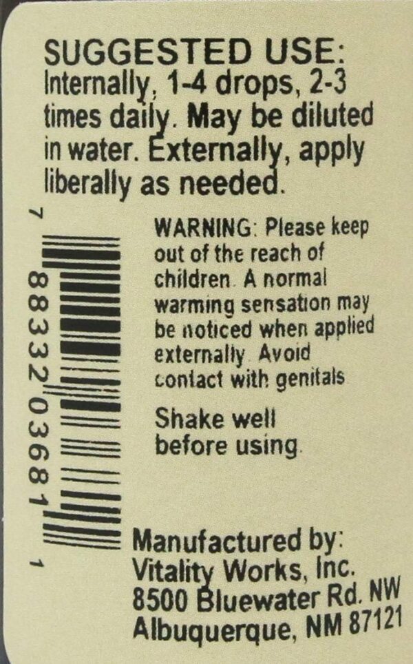 Aceite esencial de orégano Vitality Works envase para bienestar