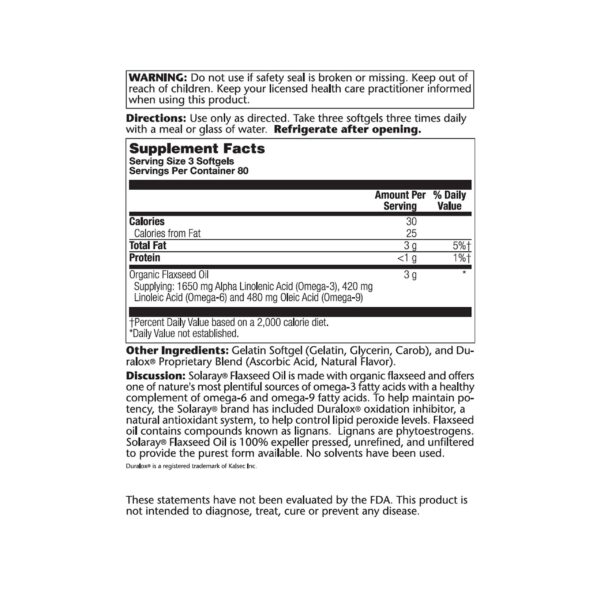 Aceite de linaza Solaray cápsulas Omega saludable