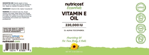 Aceite Nutricost vitamina E esencia para cuidado diario de piel