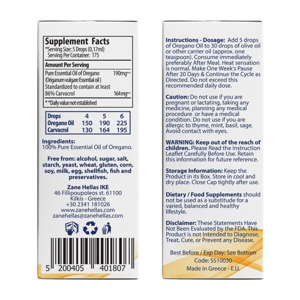Version 1.0.0 Aceite orégano natural 86% carvacrol Zane Hellas