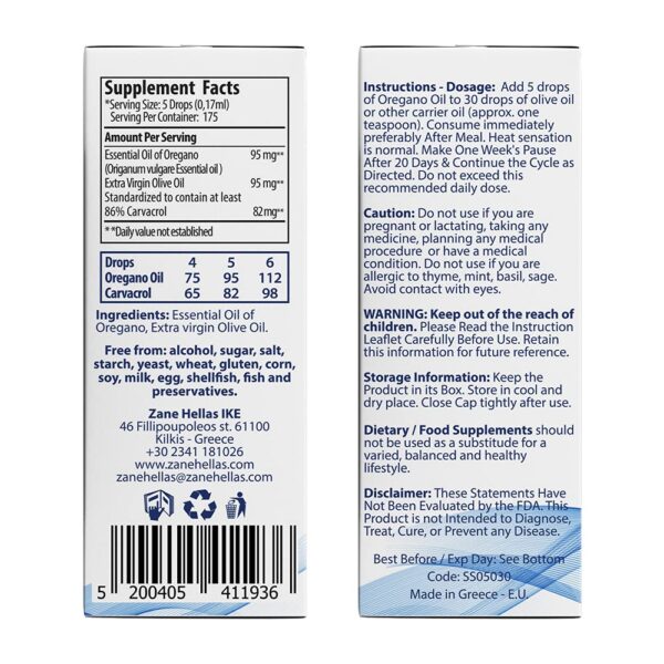 Aceite de orégano premium Zane Hellas muestra calidad
