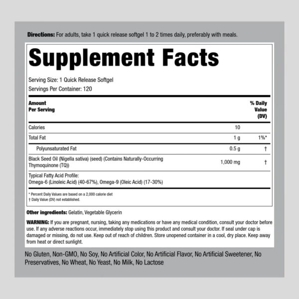 Aceite de semilla negra Piping Rock frasco 120 cápsulas