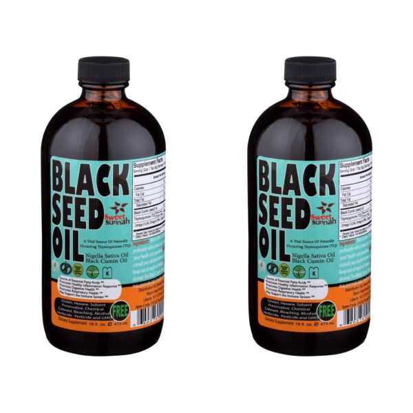 Aceite de semilla negra en botella de vidrio