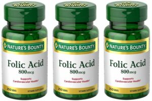 Botella de ácido fólico 800 mcg de Nature's Bounty con 250 tabletas