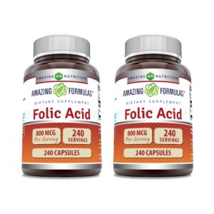 Ácido fólico Amazing Formulas 240 cápsulas paquete de 2