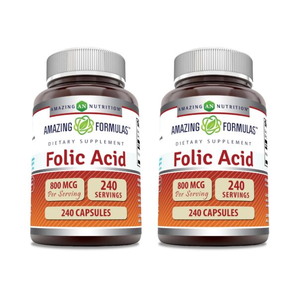 Ácido fólico Amazing Formulas 240 cápsulas paquete de 2