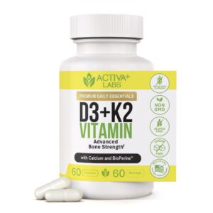 Frasco de Activa Labs calcio D3 K2 gomitas 60 cápsulas