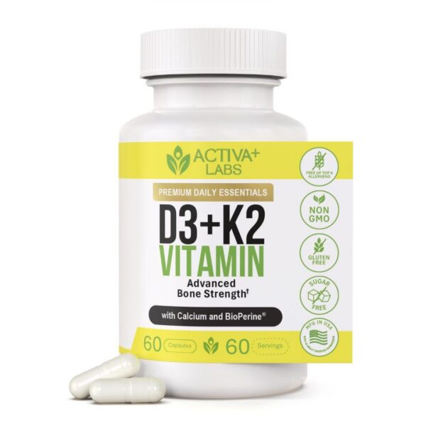 Frasco de Activa Labs calcio D3 K2 gomitas 60 cápsulas