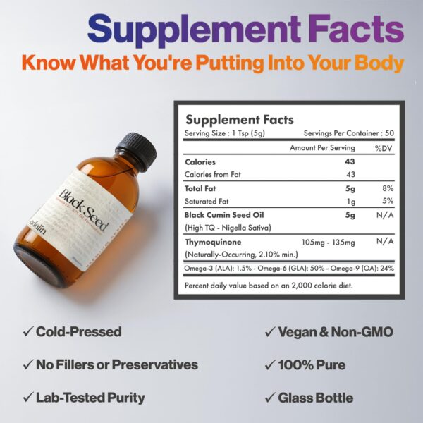 Detalle de thymoquinona en aceite negro