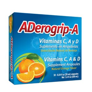 Version 1.0.0 Caja ADEROGRIP-A vitamina C A D 10 ampollas sabor naranja