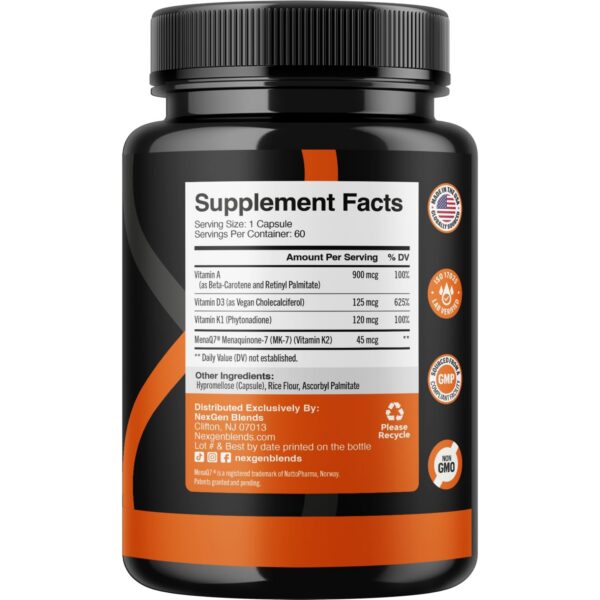 Etiqueta con D3 K2 MK7 A y absorción