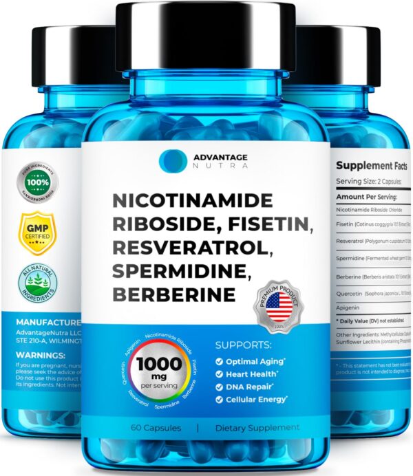 Frasco AdvantageNutra Nicotinamida Ribósido NR 500mg 60 cápsulas