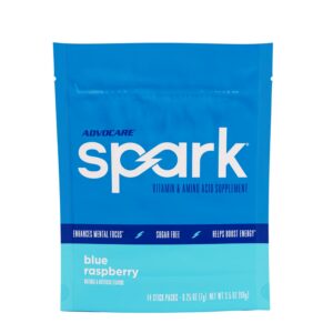 Version 1.0.0 AdvoCare Spark sabor Blue Raspberry stick pack frente