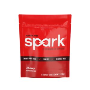 Version 1.0.0 Envase de AdvoCare Spark con etiqueta visible