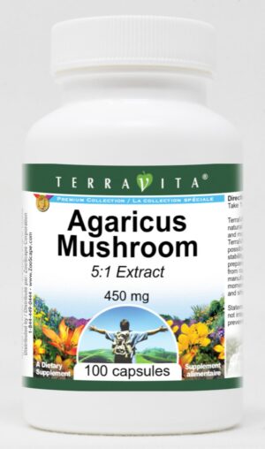 Version 1.0.0 Agaricus Mushroom cápsulas en frasco TerraVita