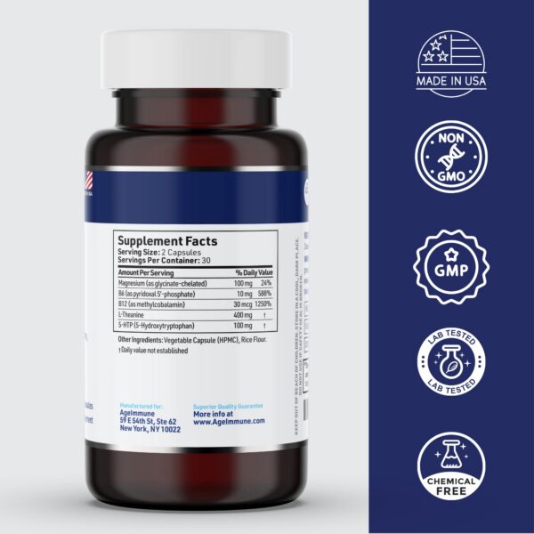 Version 1.0.0 Frasco negro AgeImmune 5-HTP cápsulas