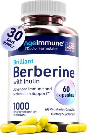Version 1.0.0 Frontal del envase AgeImmune berberina 1000 mg 60 cápsulas
