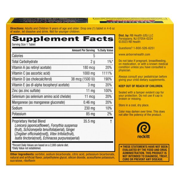 Airborne vitamin c y zinc efervescente tablets soporte inmunidad