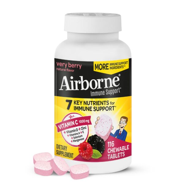 Frente del frasco Airborne vitamina C 1000 mg sabor baya