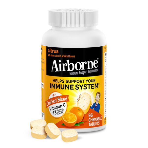 Caja de tabletas masticables Airborne Vitamina C y Zinc