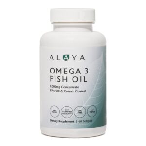 Frasco de Alaya Naturals Omega-3 con etiqueta