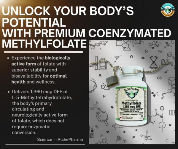 Etiqueta del producto AlchePharma L-5-MTHF