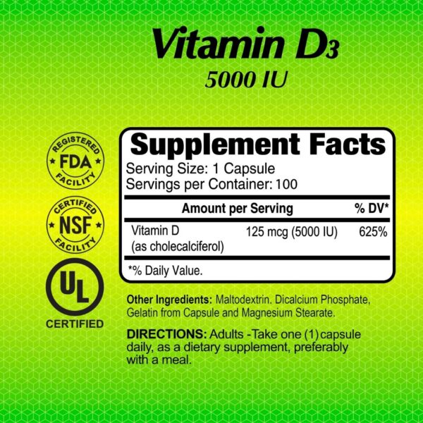 ALFA VITAMINS suplemento Vitamina D3 cápsulas para inmunidad