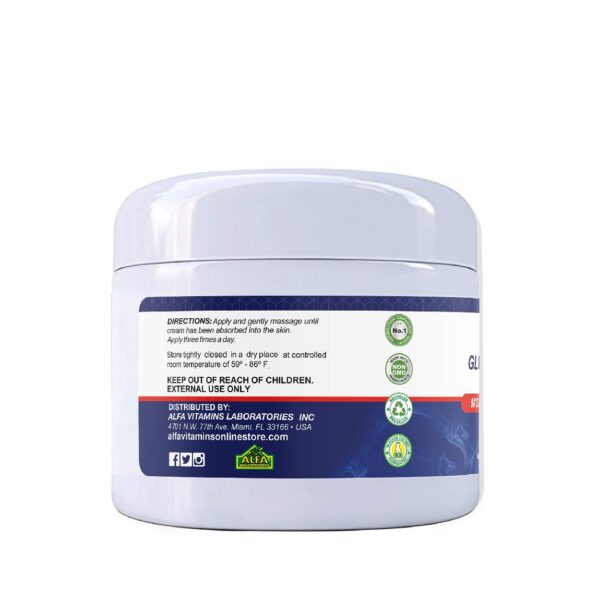 Frasco y etiqueta de crema MSM y colágeno