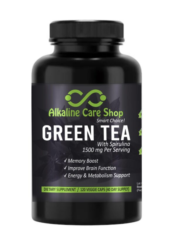Alkaline Care cápsulas de té verde con espirulina suplemento natural