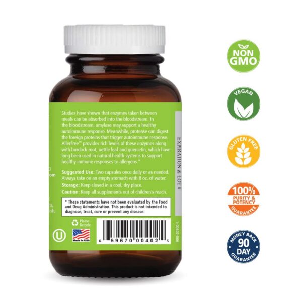 Etiqueta de AllerFree con ingredientes herbales