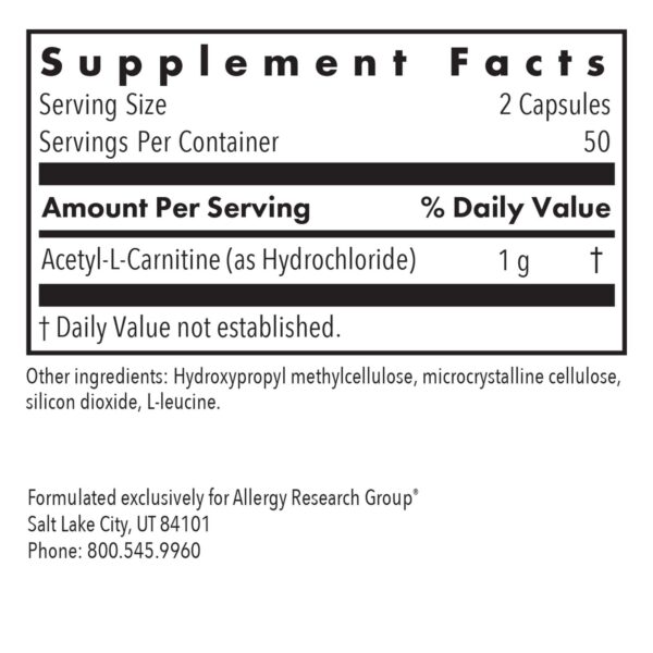 Etiqueta del producto Allergy Research Group acetyl-l-carnitine