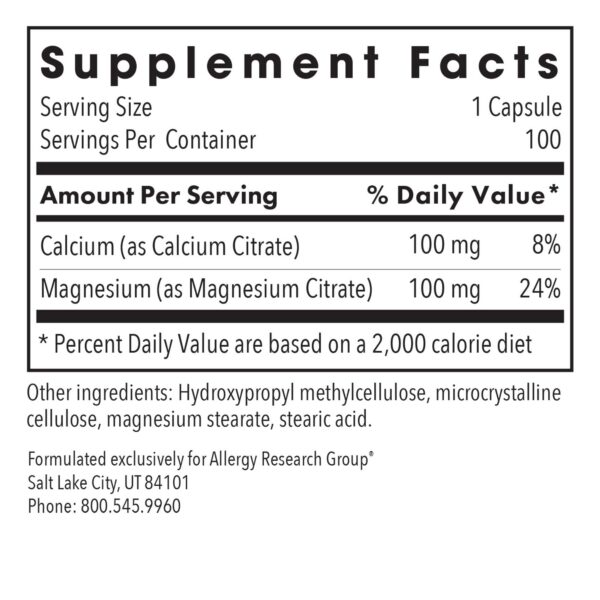 Etiqueta frontal del suplemento Calcium Magnesium Citrate