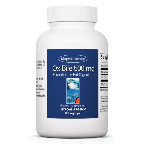 Frasco frontal Allergy Research Group Ox Bile 500 mg