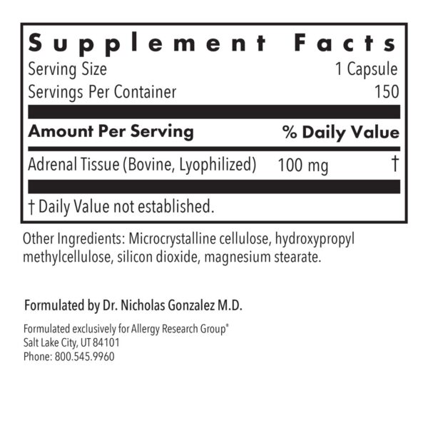 Frasco con etiqueta del suplemento glandular