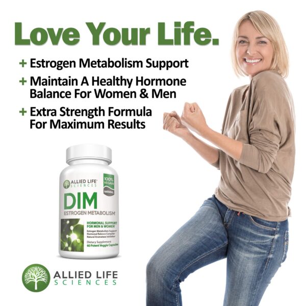 Frasco con etiqueta DIM y vitaminas