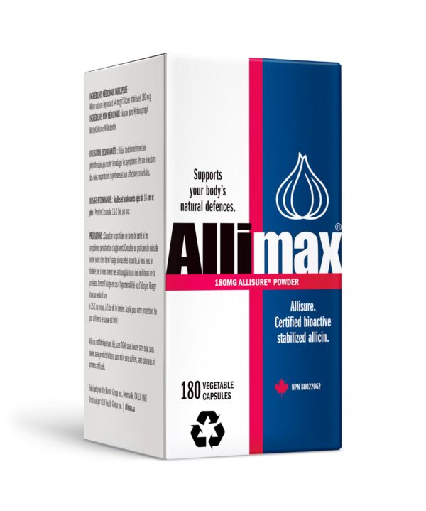 Allimax suplemento allicina 180 cápsulas apoyo inmune ajo español