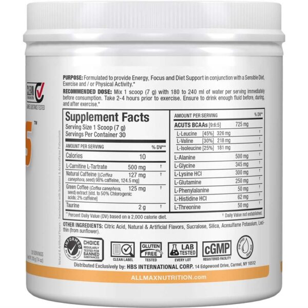 Etiqueta de AllMAX A:CUTS Amino-Charged Peach Mango