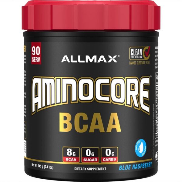 Frasco ALLMAX AMINOCORE BCAA sabor Blue Raspberry