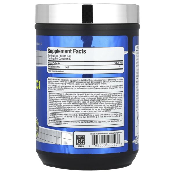 Etiqueta lateral ALLMAX Arginine HCl 400 g