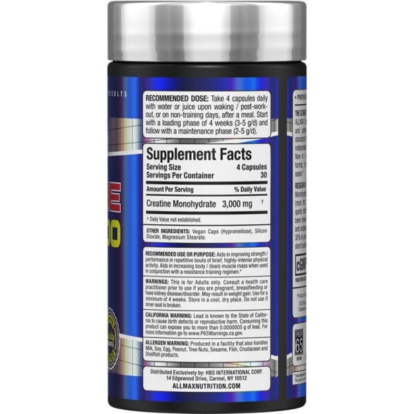 Cápsulas de creatina monohidrato en primer plano